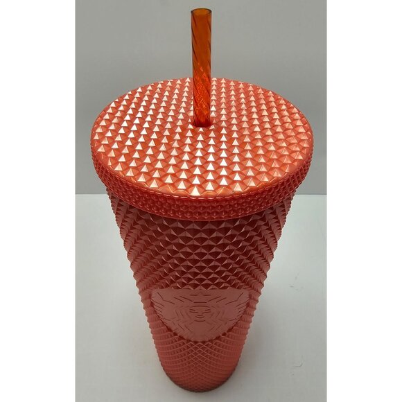 Starbucks Orange Pearlized Studded 24 Oz Tumbler with Matching Straw and Lid - Picture 5 of 7
